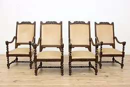 Set of 4 Antique Dining or Game Chairs, Carved Knight Heads #48147
