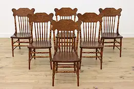 Set of 6 Victorian Antique Pressback Birch Dining Chairs #48335