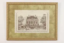 French Hunting Lodge Antique Original Engraving 30.5" #48027