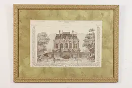 French Hunting Lodge Antique Original Engraving 30.5" #48027