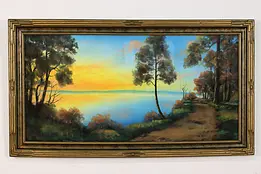 Sunset Lake Antique Original Pastel Painting Armstrong 31.5" #47892