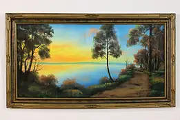 Sunset Lake Antique Original Pastel Painting Armstrong 31.5" #47892