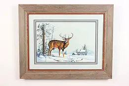 Buck & Winter Cabin Vintage Original Painting Zilverberg 33" #47074