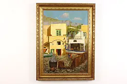 Capri Village Antique Original Oil Painting, Odierna 32.5" #48241