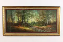 Autumn Forest Path Vintage Original Pastel, Signed 40.5" #47773
