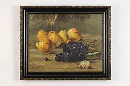 Pear & Grapes Still Life Antique Original Oil Painting 20" #47732