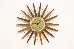 Midcentury Modern 60s Vintage Teak Sunburst Wall Clock #48460