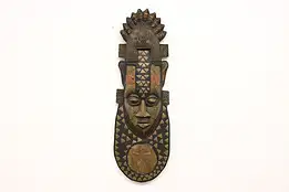 Folk Art Carved African Traditional Mask, Brass Inlay #47935