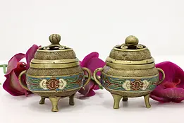 Pair of Antique Chinese Cloisonne Bronze Incense Burners #48228