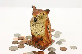Cast Iron Vintage Painted Owl Sculpture Coin Bank #46749