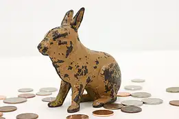 Farmhouse Vintage Cast Iron Rabbit Sculpture Coin Bank #46752