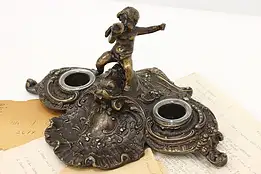 Cherub Classical Vintage Bronze Double Desktop Inkwell  #48370