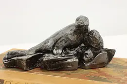 Mother Seal & Baby Vintage Pewter Sculpture, Shoop #48182