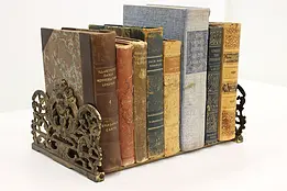 Victorian Antique Adjustable Brass Desktop Book Rack Holder #47127