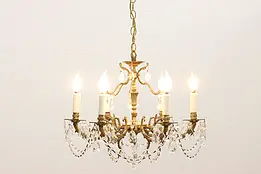 Traditional Antique 6 Arm Brass Chandelier w/ Crystal Prisms #45662