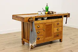 Farmhouse Antique Rustic Maple Workbench or Kitchen Island #48173