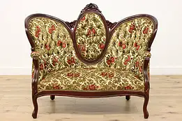 Victorian Vintage Carved Mahogany Settee or Couch, Flowers #48357