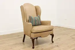 Georgian Design Vintage Leather Wingback Chair, Ethan Allen #48525