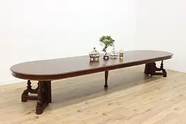 Victorian Antique Mahogany 54" Dining Table 8 Leaves, 16' #47121