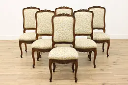 Set of 6 Vintage Country French Dining Chairs Leopard Fabric #48533