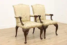 Pair of Georgian Design Carved Mahogany Library Chairs #48524