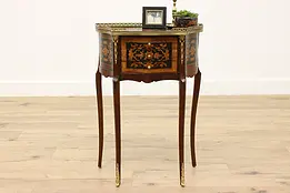 French Design Vintage Rosewood Demilune Nightstand Marquetry #48255