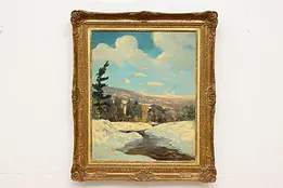 Snowy River & Hills Antique Original Oil Painting Lapine 26" #47458