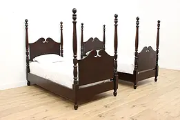 Pair of Georgian Style Antique Mahogany Twin Poster Beds #47852