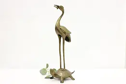 Asian Vintage Crane on Turtle Bronze Good Luck Sculpture #48310