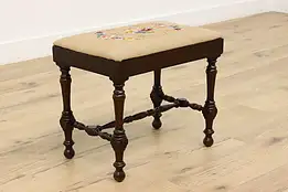 English Tudor Vintage Needlepoint Bench or Stool #47976