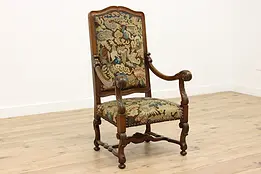 Renaissance Antique Needlepoint Tapestry Hall Throne Chair #48161