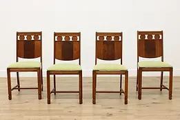 Set of 4 Art Deco 1930s Vintage Walnut Dining Chairs, Crown #48548