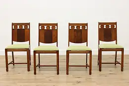 Set of 4 Art Deco 1930s Vintage Walnut Dining Chairs, Crown #48548