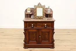 Victorian Antique Walnut Marble Top Nightstand Small Chest #48178