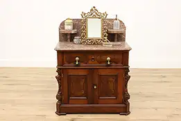 Victorian Antique Walnut Marble Top Nightstand Small Chest #48178