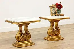 Pair of Vintage Hollywood Regency Gilt Tables Marble Weiman #48528