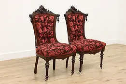 Pair of Victorian Antique Walnut Chairs, Carved Portraits #48362