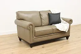 Traditional Grey Leather Loveseat Small Sofa, Martha Stewart #48552