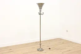 Art Deco Vintage Embossed Aluminum Torchiere Floor Lamp #48390