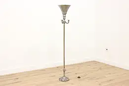 Art Deco Vintage Embossed Aluminum Torchiere Floor Lamp #48390