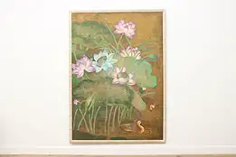 Lilies & Ducks Vintage Original Gouache Painting Shan 88" #48503