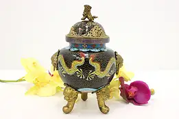 Chinese Antique Bronze Cloisonne Incense Burner, Foo Dogs #48216