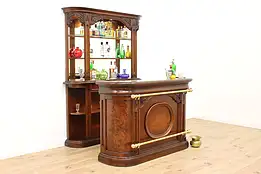 Mahogany Marble Top Bar & Lighted Back Bar Set #48527