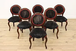 Set of 6 Victorian Antique Upholstered Walnut Dining Chairs #48535
