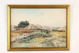 Flower Gardens Antique Original Watercolor Painting Rice 24" #48240