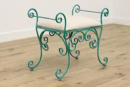 Hollywood Regency Vintage Painted Wrought Iron Hall Bench #47721