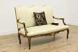 French Antique Carved & Gilt Painted Settee or Small Sofa #48145