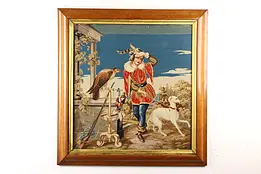 Renaissance Falconer Antique Framed Petit Point Tapestry 28" #47750