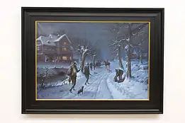 Hunters in Winter Vintage Original Oil Painting DeCraene 63" #48734