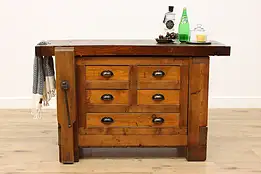 Farmhouse Antique Oak Workbench Kitchen Island or Counter #48759